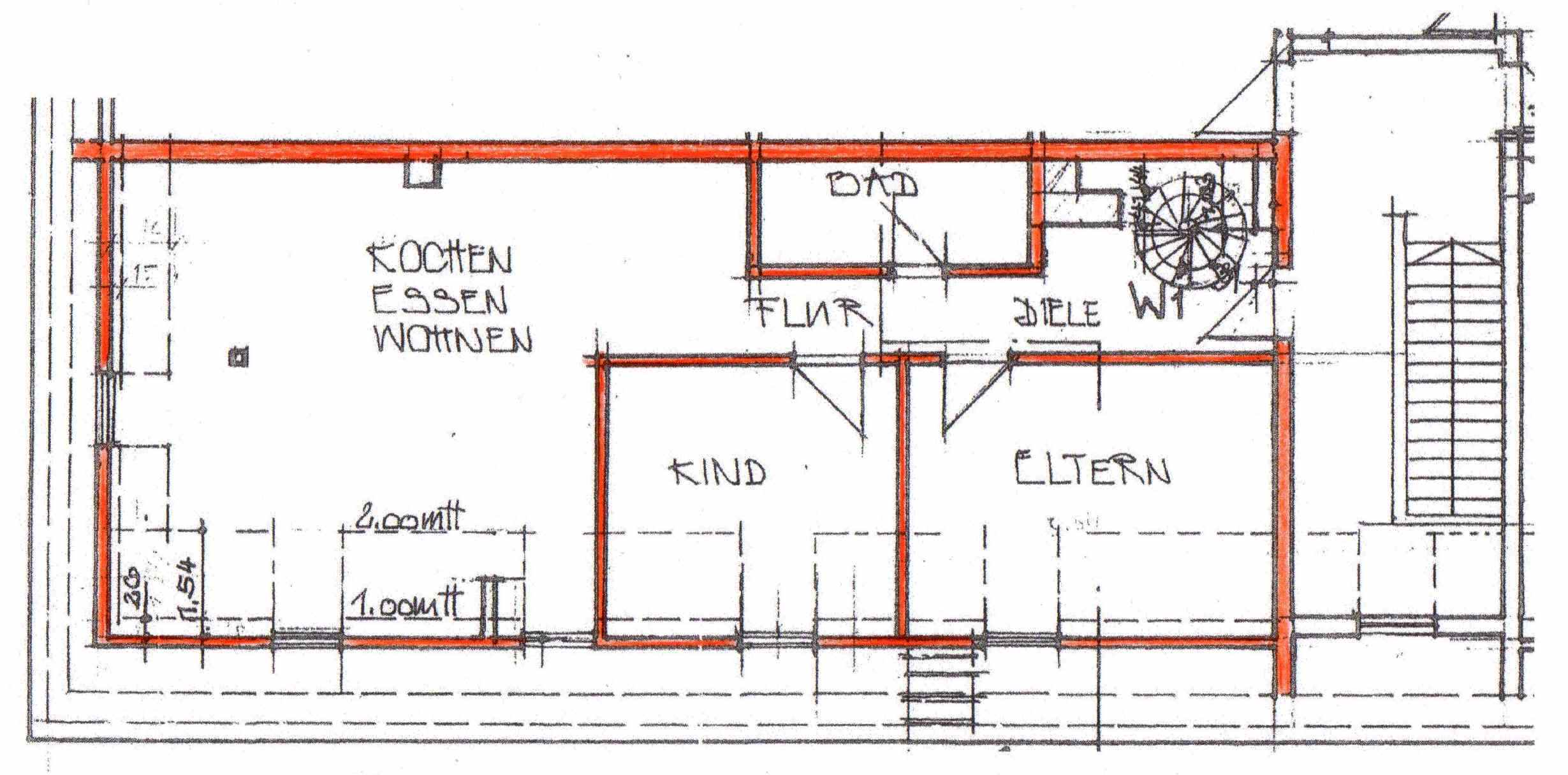 Planskizze der ersten Ebene einer ger�umigen Mansardenwohnung